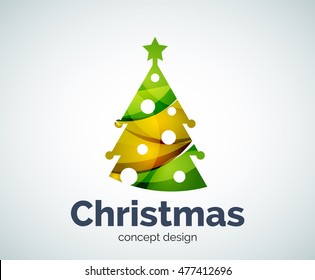 Vector Christmas or New Year tree logo template, abstract business icon