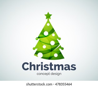 Vector Christmas or New Year tree logo template, abstract business icon