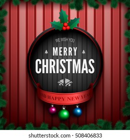 Vector Christmas and new year wishes on card. Christmas related ornaments objects on color background. Ready for your design, website, advertising. Vector EPS10.