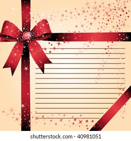 Vector Christmas & New Year's greeting card with a red ribbon, stars and place for text
