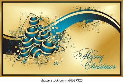 Vector Christmas & New Year's greeting card with a blue ribbon