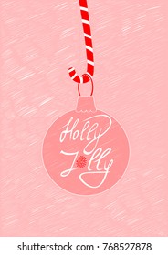 Vector Christmas and New Year's illustrations with Christmas ball on a candy and "Holly Jolly" text