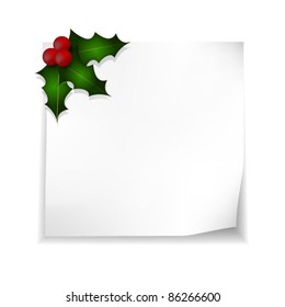 Vector Christmas note paper with holly sprig