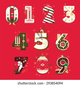 Vector Christmas Numbers , Vector Cartoon Illustration