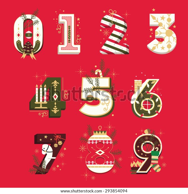 Vector Christmas Numbers Vector Cartoon Illustration Stock Vector