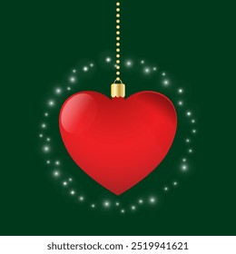 Vector Christmas ornament. Heart Christmas ornament. Glowing stars. Christmas card. Hanging Christmas ball.
