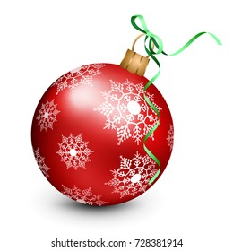 Vector Christmas ornament with a ribbon on a white background