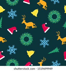 vector christmas ornament and seamless pattern on dark green