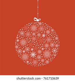 Vector christmas ornament with snowflakes and stars pattern on the red background.
