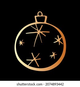 Vector Christmas outline gold tree ball. Element of New year and xmas design in doodle style, isolated. Simple hand drawn illustration for greeting cards, calendars, prints