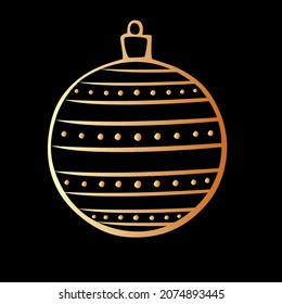 Weihnachtskugel des Vektors umreißt den goldenen Baum. Element des neuen Jahres und Weihnachtsdesign im Dodle-Stil, einzeln. Einfache, handgezeichnete Illustration für Grußkarten, Kalender, Drucke
