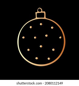 Vector Christmas outline gold tree ball. Element of New year and xmas design in doodle style, isolated. Simple hand drawn illustration for greeting cards, calendars, prints