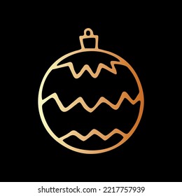 Vector Christmas outline gold tree ball. Element of New year and xmas design in doodle style, isolated. Simple hand drawn illustration for greeting cards, calendars, prints