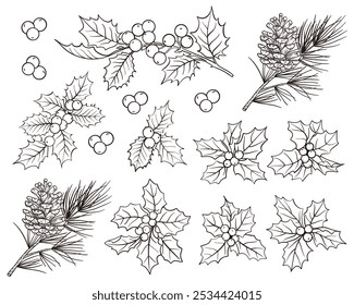 Vector Christmas Outline Hand Drawing
