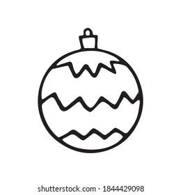 Vector Christmas outline tree ball. Element of New year and xmas design in doodle style, isolated. Simple hand drawn illustration for greeting cards, calendars, prints, childrens coloring book