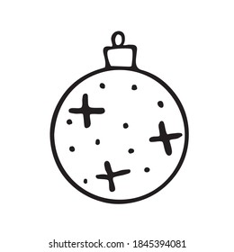 Vector Christmas outline tree ball. Element of New year and xmas design in doodle style, isolated. Simple hand drawn illustration for greeting cards, calendars, prints, childrens coloring book