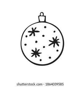 Vector Christmas outline tree ball. Element of New year and xmas design in doodle style, isolated. Simple hand drawn illustration for greeting cards, calendars, prints, childrens coloring book