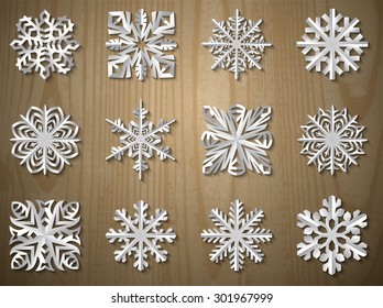 vector Christmas paper snowflake set