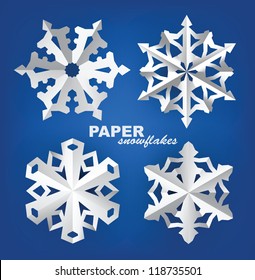 Vector Christmas Paper Snowflakes On Blue Background