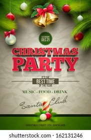 Vector Christmas Party Design Template. Elements Are Layered Separately In Vector File.