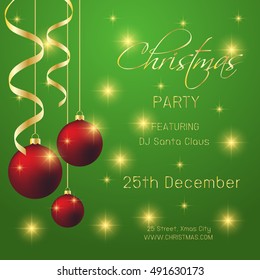 Vector Christmas Party design template over green background. 