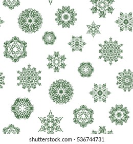 Vector Christmas party design template. Abstract Christmass illustration with green snowflakes on white background.