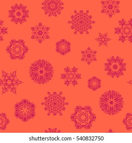 Vector Christmas party design template. Abstract Christmass illustration with snowflakes on a orange background.