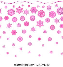 Vector Christmas party design template. Abstract Christmass illustration with magenta snowflakes on white background.