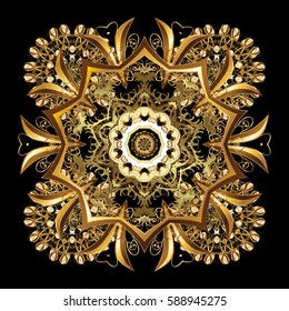 Vector Christmas party design template. Abstract Christmass illustration with gold snowflakes on a black background.