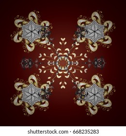 Vector Christmas party design template. Abstract Christmass illustration with gold snowflakes on a brown background.
