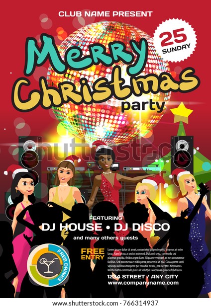 Vector Christmas Party Invitation Disco Style Stock Vector Royalty Free