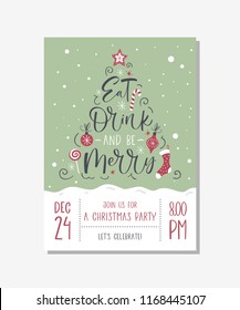 Vector christmas party invitation with handwritten modern brush lettering.