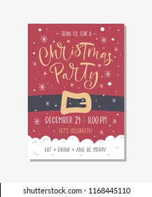 Vector christmas party invitation with handwritten modern brush lettering.