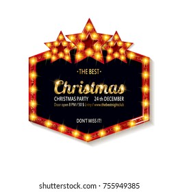 Invitación a fiesta de Navidad vectorial . Banner de diseño y fondo de vacaciones. Gráfico de Navidad de plantilla de vector. Sobre un fondo blanco. Película retro.