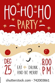 Vector christmas party invitation with Santa Claus. Vector template with hand drawn xmas graphic.