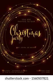 Vector Christmas party invitation template with golden light chain circles