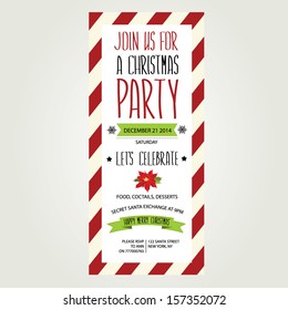 Vector christmas party invitation with toys. Holiday background and design banner. Vector template with xmas graphic.