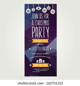 Vector christmas party invitation with toys. Holiday background and design banner. Vector template with xmas graphic.