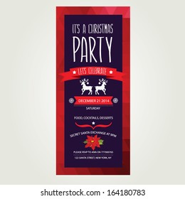 Vector christmas party invitation with toys. Holiday background and design banner. Vector template with xmas graphic.