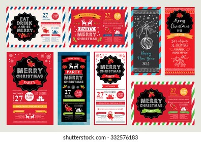 Vector christmas party invitation with toys. Holiday background and design banner. Vector template with hand-drawn xmas graphic.
