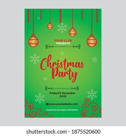 Vector Christmas Party poster design template. Christmas related ornaments objects on color background. Elements are layered separately in vector file.

