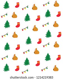 Vector Christmas pattern of different objects on white background