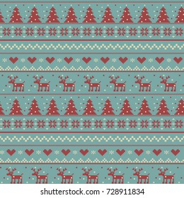Vector christmas  pattern  illustration of a knitting with a deer