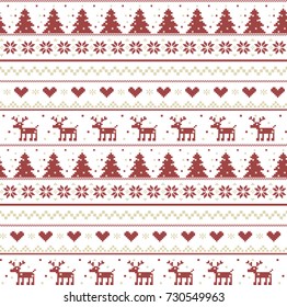 Vector christmas pattern illustration of a knitting with a deer