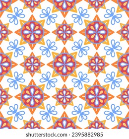 Vector Christmas pattern with Christmas stars in cartoon style.