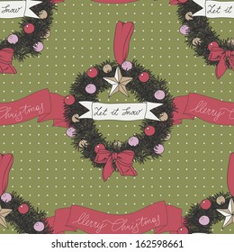 Vector Christmas pattern. Vintage Seamless christmas background.Modern stylish texture.Hand drawn illustration with garland and banner.