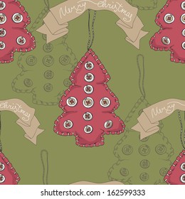 Vector Christmas pattern. Vintage Seamless christmas background.Modern stylish texture. Hand drawn illustration with christmas tree and banner.