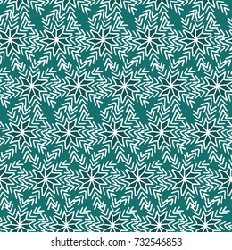 Vector christmas pattern with white and blue snowflakes on turqouise background