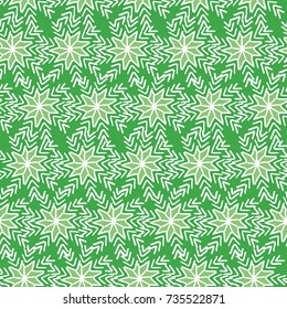 Vector christmas pattern with white snowflakes on green background