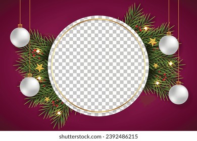 Vector christmas photo frame christmas frame bundle with pine branch christmas ball and star